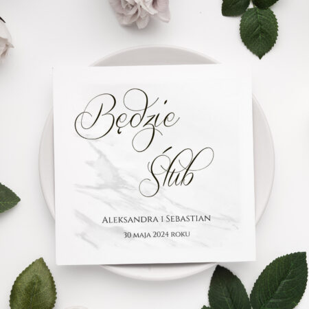 Zaproszenie składane ślubne wzór 5 marmurek szary