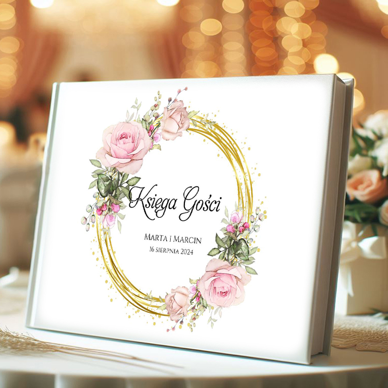Księga gości Róże Różowa Złota Obręcz