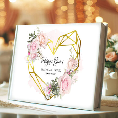 Księga gości Różowe Kwiaty Geometryczne Serce