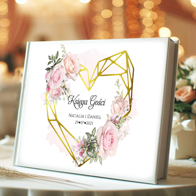 Księga gości Różowe Kwiaty Geometryczne Serce