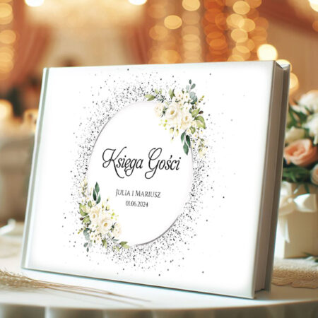 Księga gości Kremowe Kwiaty Obręcz Srebrna