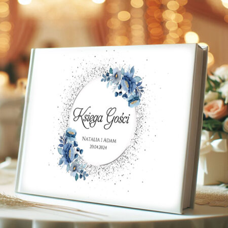 Księga gości Granatowe Kwiaty Obręcz Srebrna