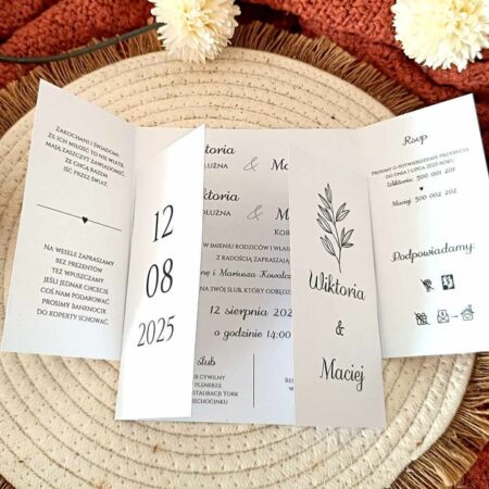 Zaproszenie składane Ślubne Folderowe - wzór3 - minimalistyczne