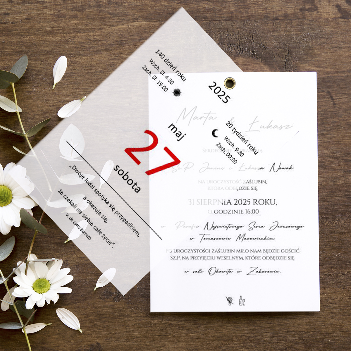 Zaproszenia z Kalką Wzór 16 Kartka z Kalendarza