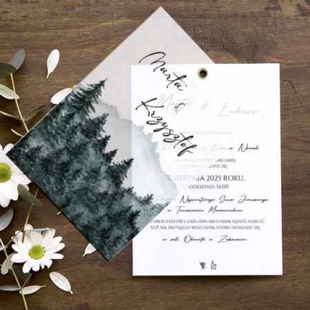 Zaproszenia z Kalką Wzór 6 Las Leśny Pejzaż