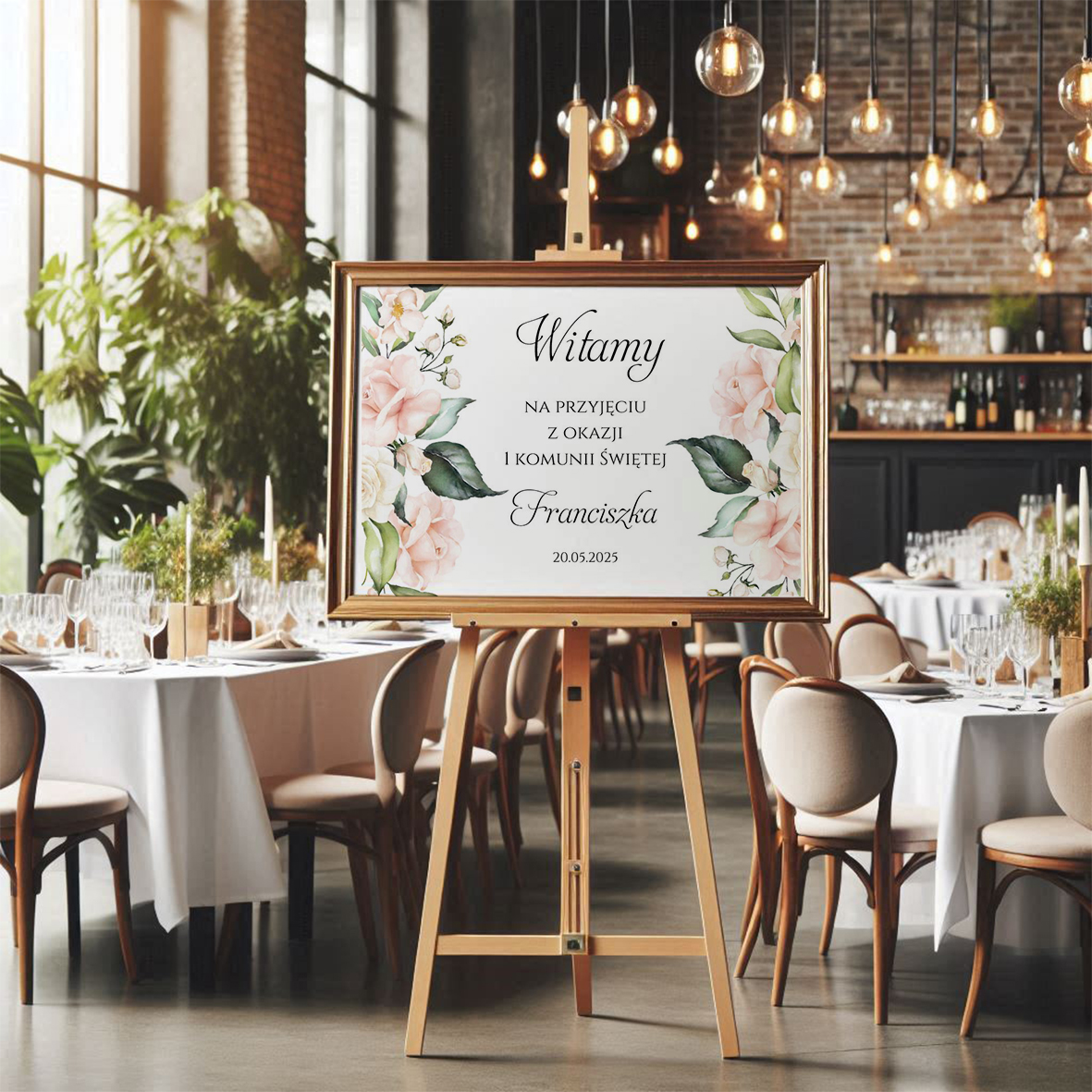 Tablica Powitalna Komunia Święta 60x90cm Wzór5 Pudrowe Róże
