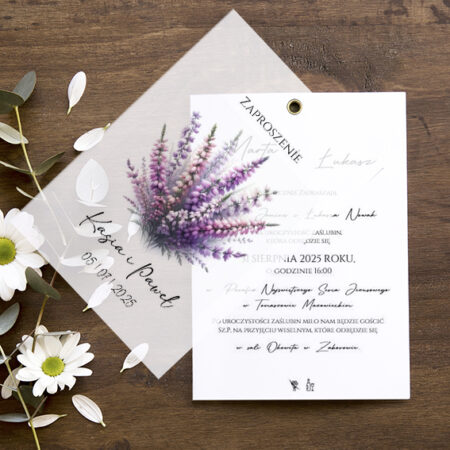 Zaproszenia z Kalką Wzór 19 wrzosy