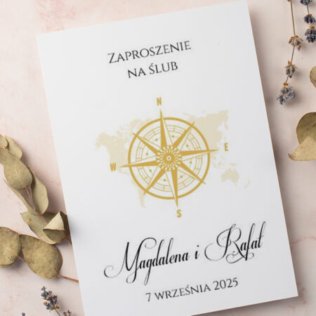 Zaproszenie Ślubne składane prostokątne Wzór1 motyw podróżniczy Mapa paszport
