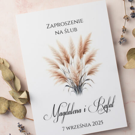 Zaproszenie Ślubne składane prostokątne Wzór11 trawa pampasowa