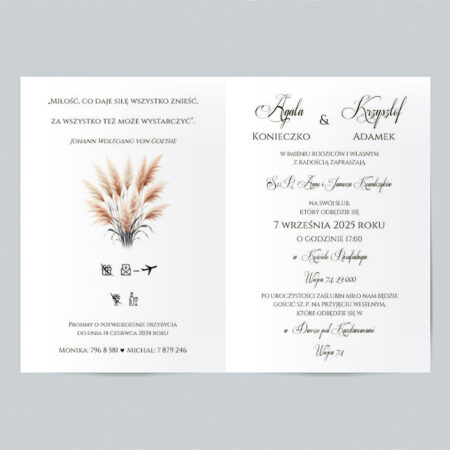 Wzór 11a Zaproszenie Ślubne składane prostokątne trawa pampasowa