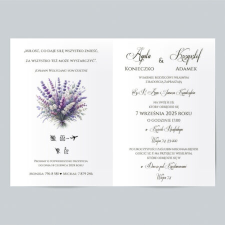 Wzór 12a Zaproszenie Ślubne składane prostokątne lawenda