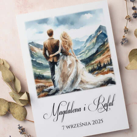 Zaproszenie Ślubne składane prostokątne Wzór13 motyw górski Młoda Para góry