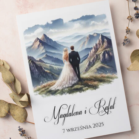 Zaproszenie Ślubne składane prostokątne Wzór14 motyw górski Młoda Para góry