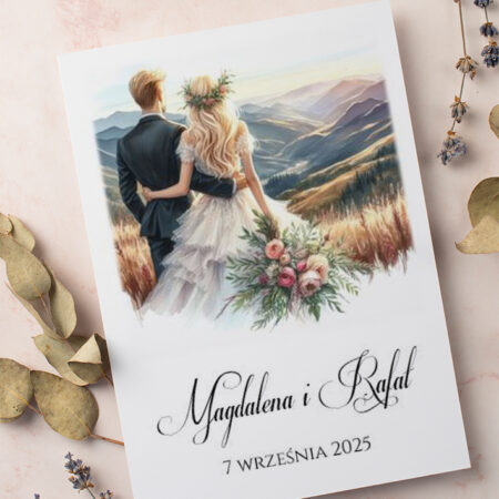 Zaproszenie Ślubne składane prostokątne Wzór15 motyw górski Młoda Para góry