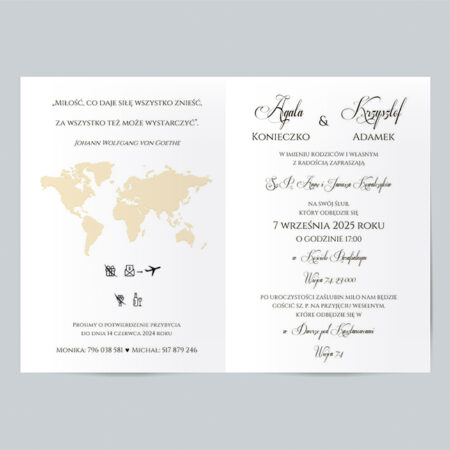 Wzór 1a Zaproszenie Ślubne składane prostokątne podróż kompas