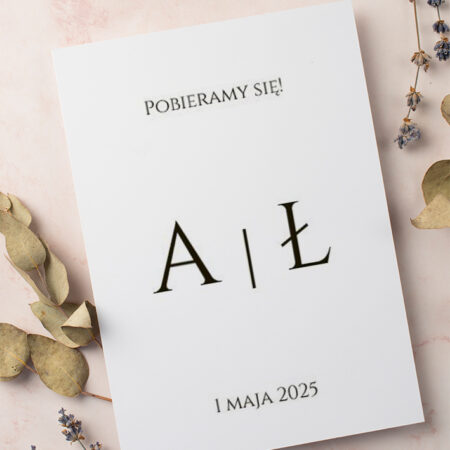 Zaproszenie Ślubne składane prostokątne Wzór20 minimalistyczne Inicjały