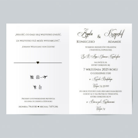 Wzór 23a Zaproszenie Ślubne składane prostokątne minimalistyczne