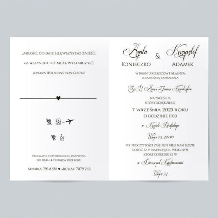 Wzór 24a Zaproszenie Ślubne składane prostokątne minimalistyczne