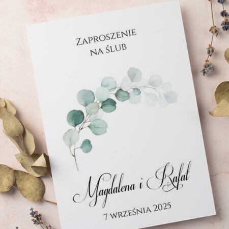 Zaproszenie Ślubne składane prostokątne Wzór4 Eucaliptus Eukaliptus Gałązka