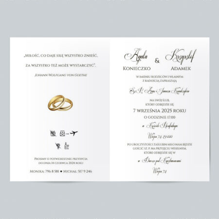 Wzór 5a Zaproszenie Ślubne składane prostokątne złota ramka