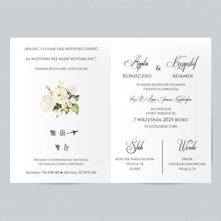 Wzór 6a Zaproszenie Ślubne składane prostokątne kremowe róże