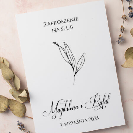 Zaproszenie Ślubne składane prostokątne Wzór7 minimalistyczne listek