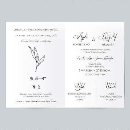 Wzór 7a Zaproszenie Ślubne składane prostokątne minimalistyczne