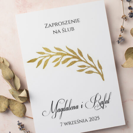 Zaproszenie Ślubne składane prostokątne Wzór8 złota gałązka
