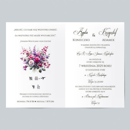 Wzór 9a Zaproszenie Ślubne składane prostokątne lawenda fuksja