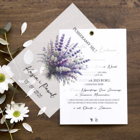 Zaproszenia z Kalką Wzór 34 bukiet kwiatów Lawenda