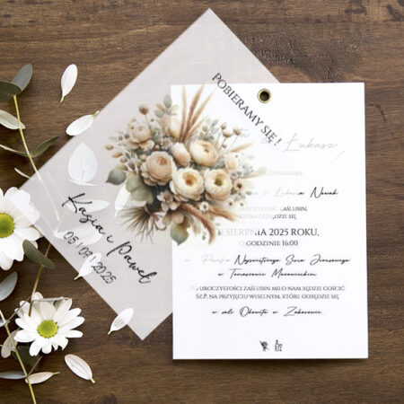 Zaproszenia z Kalką Wzór 36 bukiet kremowe kwiaty