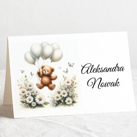 Winietka Chrzest Święty Wzór16 Miś z Balonami Boho Kremowe Białe
