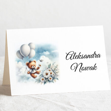 Winietka Chrzest Święty Wzór17 Miś z Balonami Białe Boho