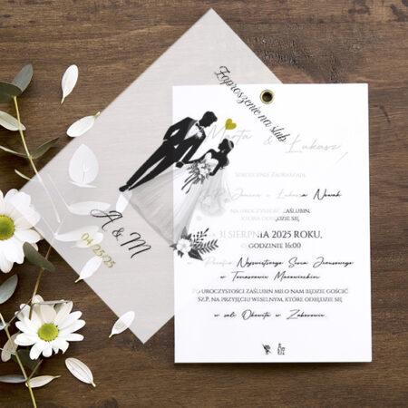 Zaproszenia z Kalką Wzór 39 Młoda Para złoty akcent