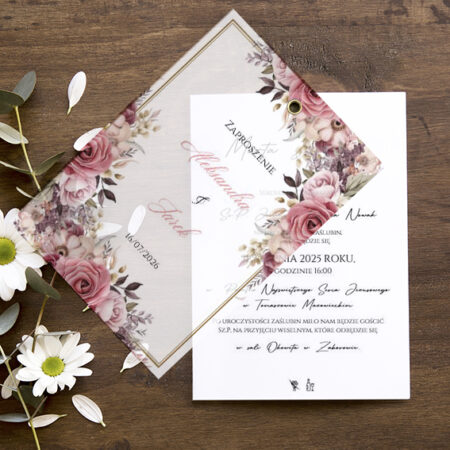 Zaproszenie z Kalką Wzór 44 kwiatowe róże kwiaty