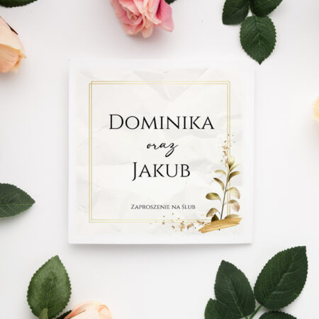 Zaproszenie składane Ślubne wzór 218 marmurek złoto