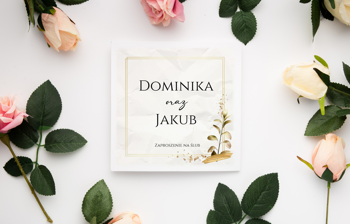 Zaproszenie składane Ślubne wzór 218 marmurek złoto